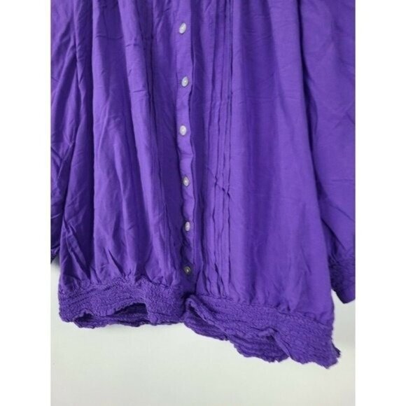 Chicos Womens Blouse Top Large PUrple 3/4 Sleeve Button Up Smocked Peasant BOHO - Picture 4 of 7
